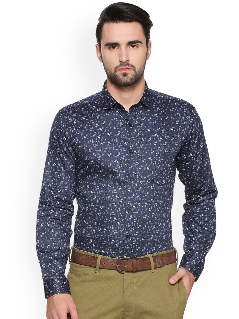 

V Dot Men Navy Blue & Off-White Slim Fit Printed Casual Shirt