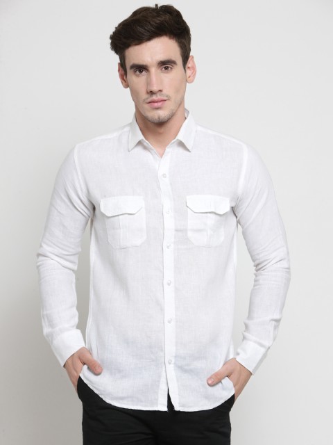 

Monteil & Munero Men White Slim Fit Linen Casual Shirt