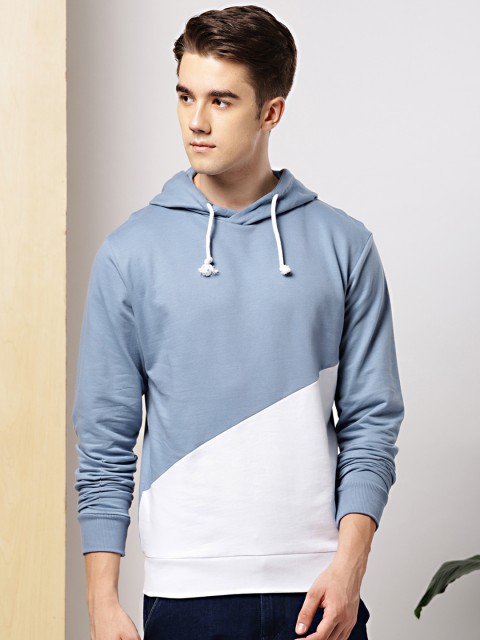 

INVICTUS Men Blue & White Colourblocked Hooded Sweatshirt