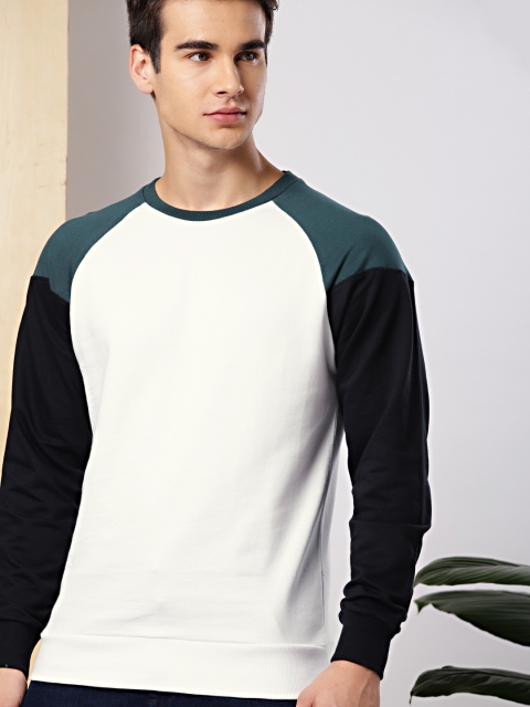 

INVICTUS Men White & Teal Blue Solid Sweatshirt