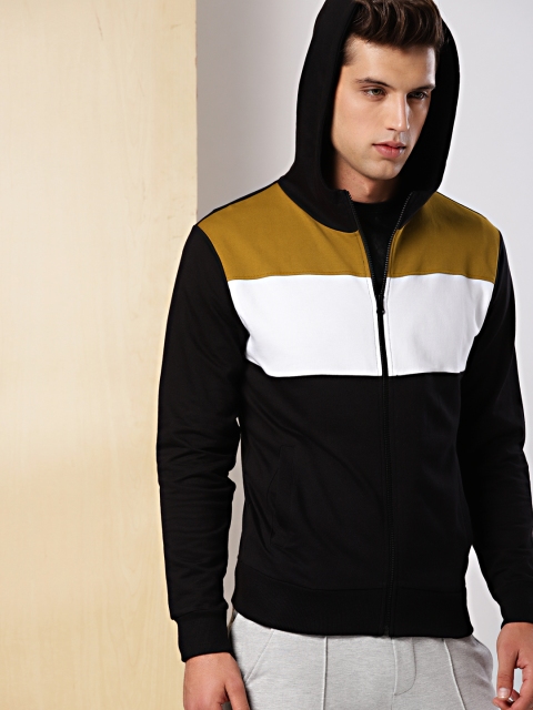 

INVICTUS Men Black & White Colourblocked Hooded Sweatshirt