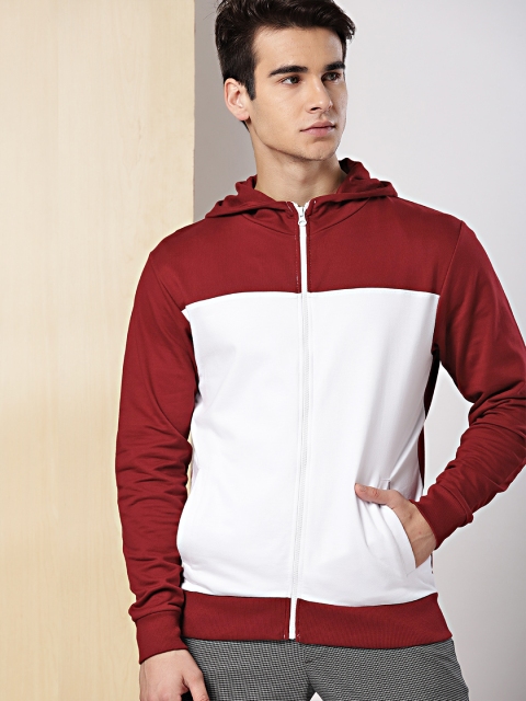 

INVICTUS Men White & Maroon Colourblocked Hooded Sweatshirt