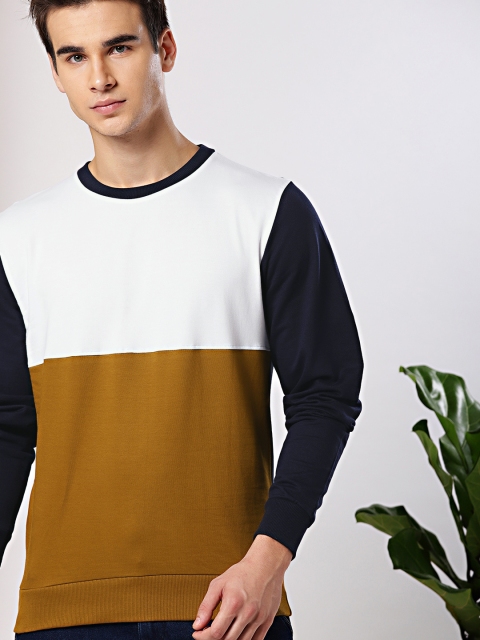 

INVICTUS Men White & Mustard Yellow Colourblocked Sweatshirt