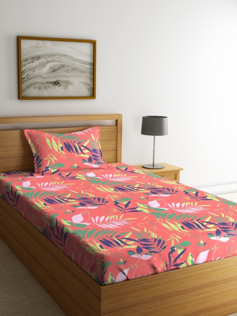 

CORE Designed by SPACES Pink Floral Flat 104 TC Cotton 1 Single Bedsheet with 1 Pillow Covers