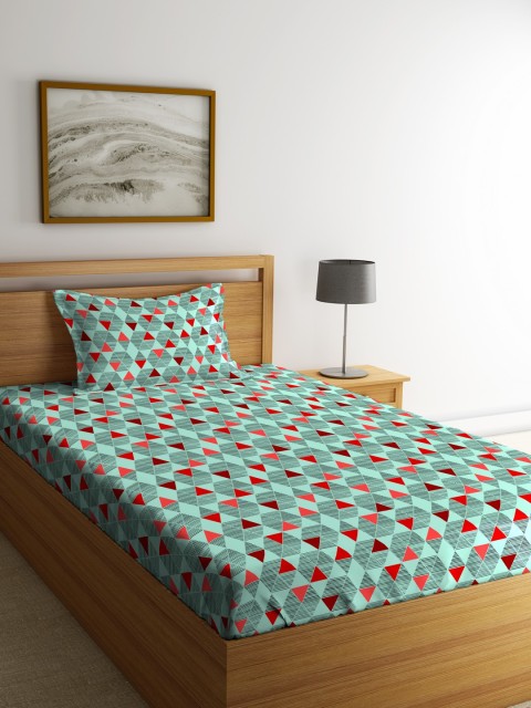 

CORE Designed by SPACES Green & Red Geometric Flat 104 TC Cotton 1 Single Bedsheet with 1 Pillow Covers