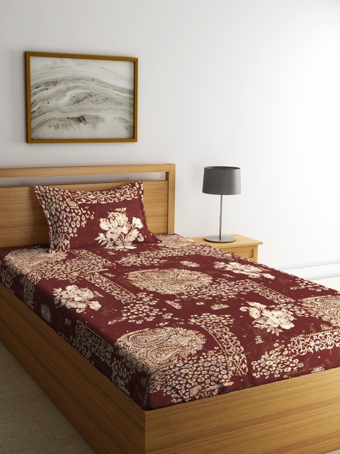 

CORE Designed by SPACES Brown Floral Flat 144 TC Cotton 1 Single Bedsheet with 1 Pillow Covers