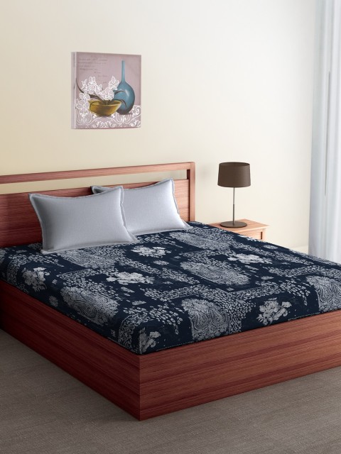 

CORE Designed by SPACES Blue & White Abstract Flat 144 TC Cotton 1 Queen Bedsheet with 2 Pillow Covers