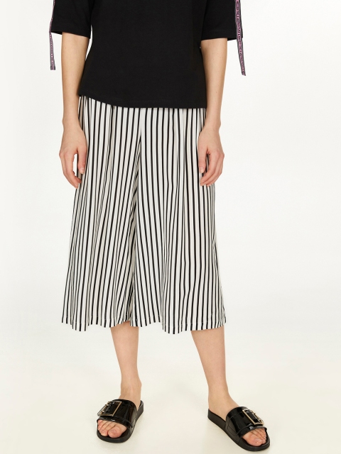 

OVS Women White & Black Straight Fit Striped Cropped Culottes