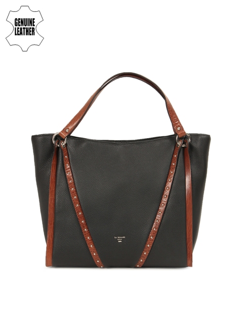 

Da Milano Black & Brown Textured Genuine Leather Shoulder Bag