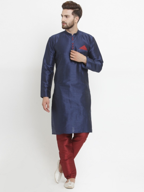 

Jompers Men Navy Blue Solid Kurta with Pyjamas
