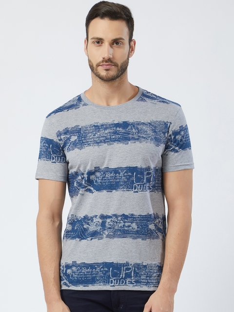 

NEXGEN CLUB Men Grey & Blue Printed Round Neck T-shirt