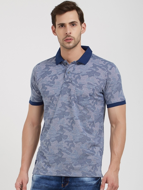 

NEXGEN CLUB Men Blue & Grey Printed Polo Collar T-shirt
