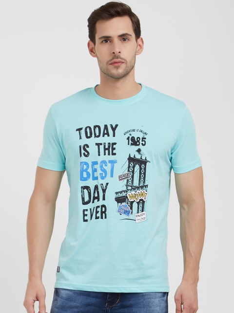 

NEXGEN CLUB Men Blue & Black Printed Round Neck T-shirt