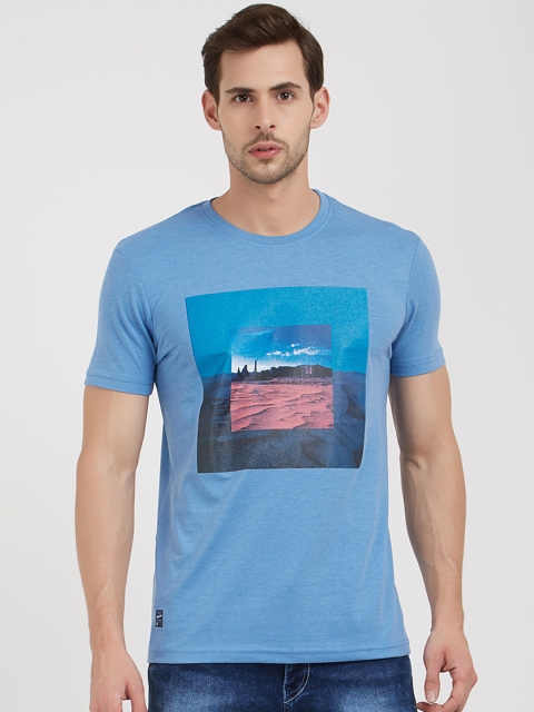 

NEXGEN CLUB Men Blue Printed Round Neck T-shirt