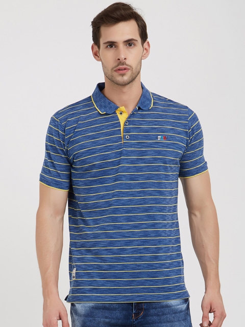 

NEXGEN CLUB Men Blue & Yellow Striped Polo Collar T-shirt