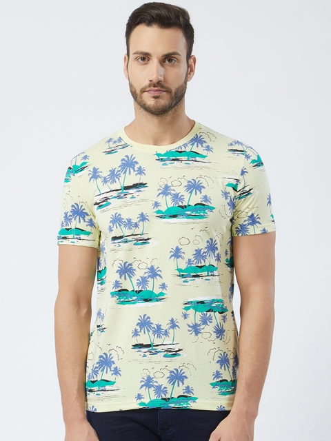 

NEXGEN CLUB Men Yellow & Blue Printed Round Neck T-shirt