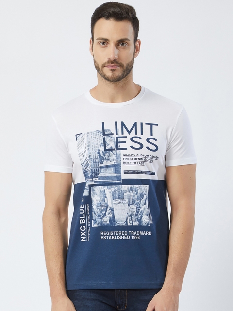 

NEXGEN CLUB Men White & Blue Printed Round Neck T-shirt