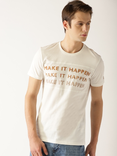 

United Colors of Benetton Men White Printed Round Neck T-shirt