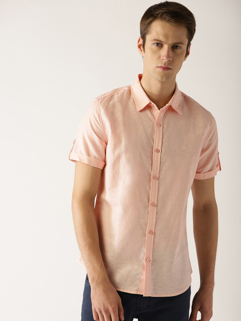 

United Colors of Benetton Men Peach-Coloured Slim Fit Solid Casual Shirt