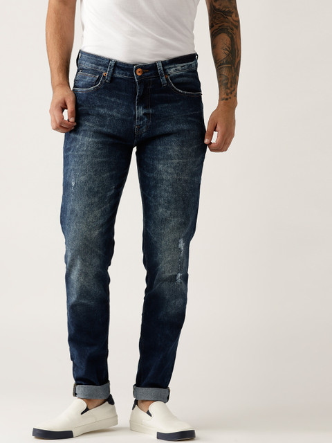 

United Colors of Benetton Men Blue Slim Fit Mid-Rise Low Distress Stretchable Jeans