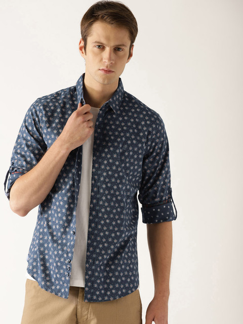 

United Colors of Benetton Men Navy Blue Slim Fit Printed Casual Shirt