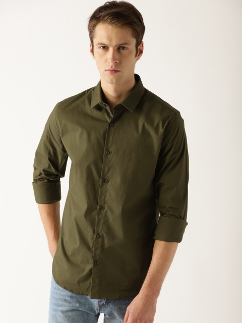 

United Colors of Benetton Men Olive Green Regular Fit Solid Casual Shirt