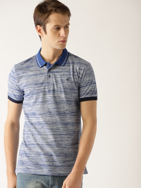 

United Colors of Benetton Men Blue Striped Polo Collar T-shirt