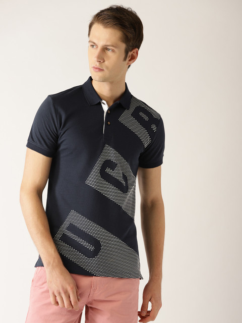 

United Colors of Benetton Men Navy Blue Printed Polo Collar T-shirt