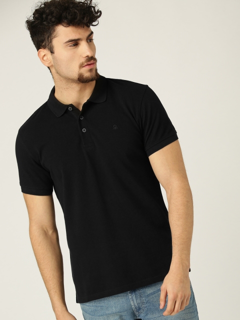 

United Colors of Benetton Men Black Solid Polo Collar T-shirt
