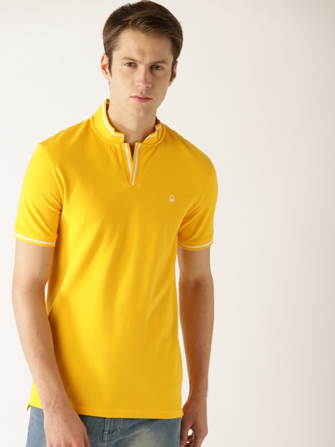 

United Colors of Benetton Men Yellow Solid Polo Collar T-shirt