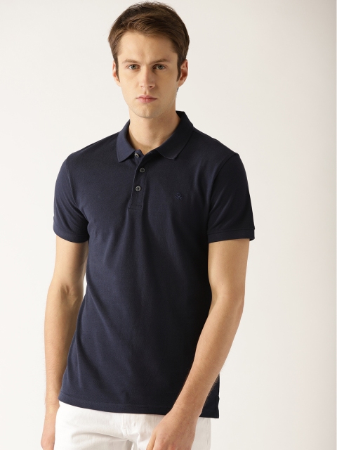 

United Colors of Benetton Men Navy Blue Solid Polo Collar T-shirt