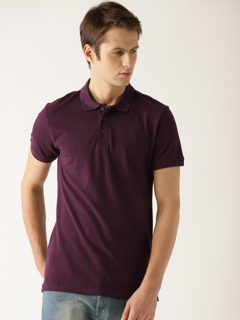 

United Colors of Benetton Men Purple Solid Polo Collar T-shirt