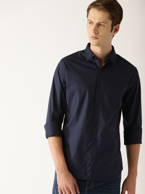 

United Colors of Benetton Men Navy Blue Regular Fit Solid Casual Shirt