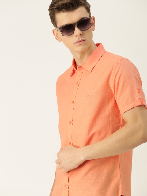

United Colors of Benetton Men Orange Slim Fit Solid Linen Casual Shirt