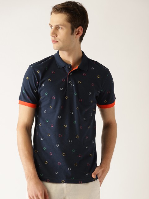 

United Colors of Benetton Men Navy Blue Printed Polo Collar T-shirt