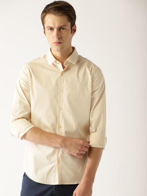 

United Colors of Benetton Men Cream-Coloured Regular Fit Solid Casual Shirt