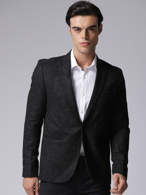 

True Blue Men Black Self-Design Slim Fit Single-Breasted Formal Blazer