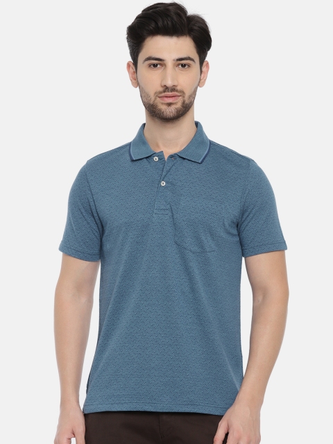 

Ruggers Men Blue Self Design Polo Collar T-shirt