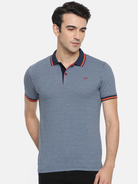 

Ruggers Men Blue Self-Design Polo Collar T-shirt