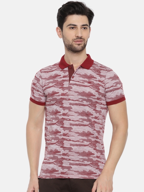 

Ruggers Men Red Self Design Polo Collar T-shirt