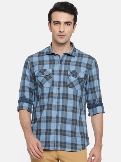 

Ruggers Men Blue & Mustard Yellow Regular Fit Checked Casual Shirt