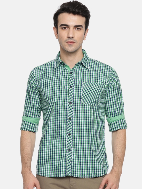 

Ruggers Men Green & White Regular Fit Checked Casual Shirt