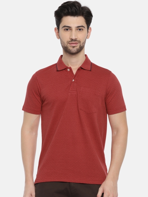 

Ruggers Men Red Self Design Polo Collar T-shirt