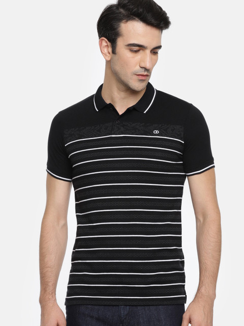 

Ruggers Men Black & White Striped Polo Collar T-shirt