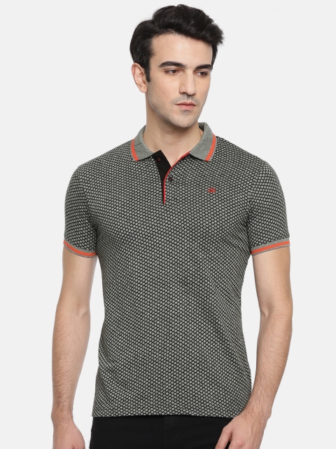 

Ruggers Men Charcoal Grey Self-Design Polo Collar T-shirt