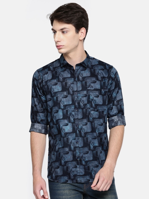 

Newport Men Navy Blue Regular Fit Printed Casual Shirt