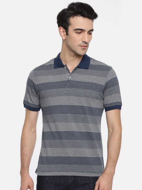 

Ruggers Men Blue & Grey Striped Polo Collar T-shirt