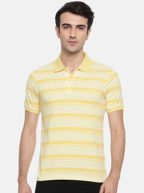

Ruggers Men Yellow Striped Polo Collar Pure Cotton T-shirt