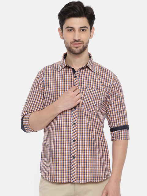 

Ruggers Men Orange & Blue Regular Fit Checked Casual Shirt