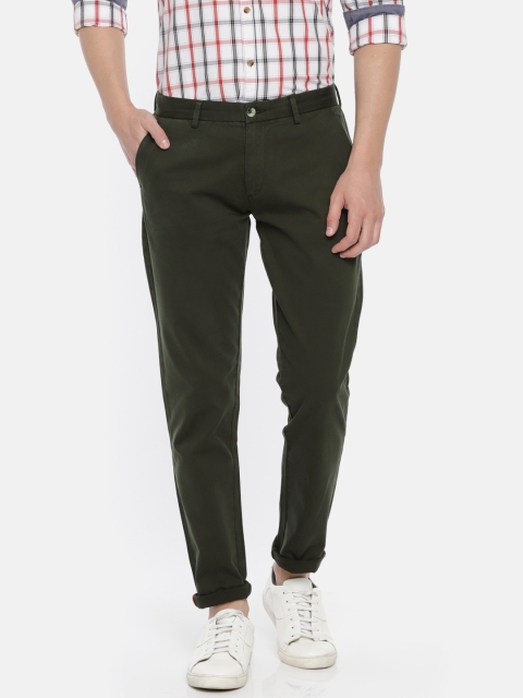 

Ruggers Men Olive Green Slim Fit Solid Chinos